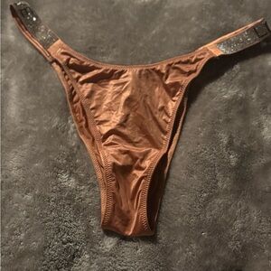 Victoria’s Secret Brown Satin Thong with Glitter Straps NEW WITH TAGS !